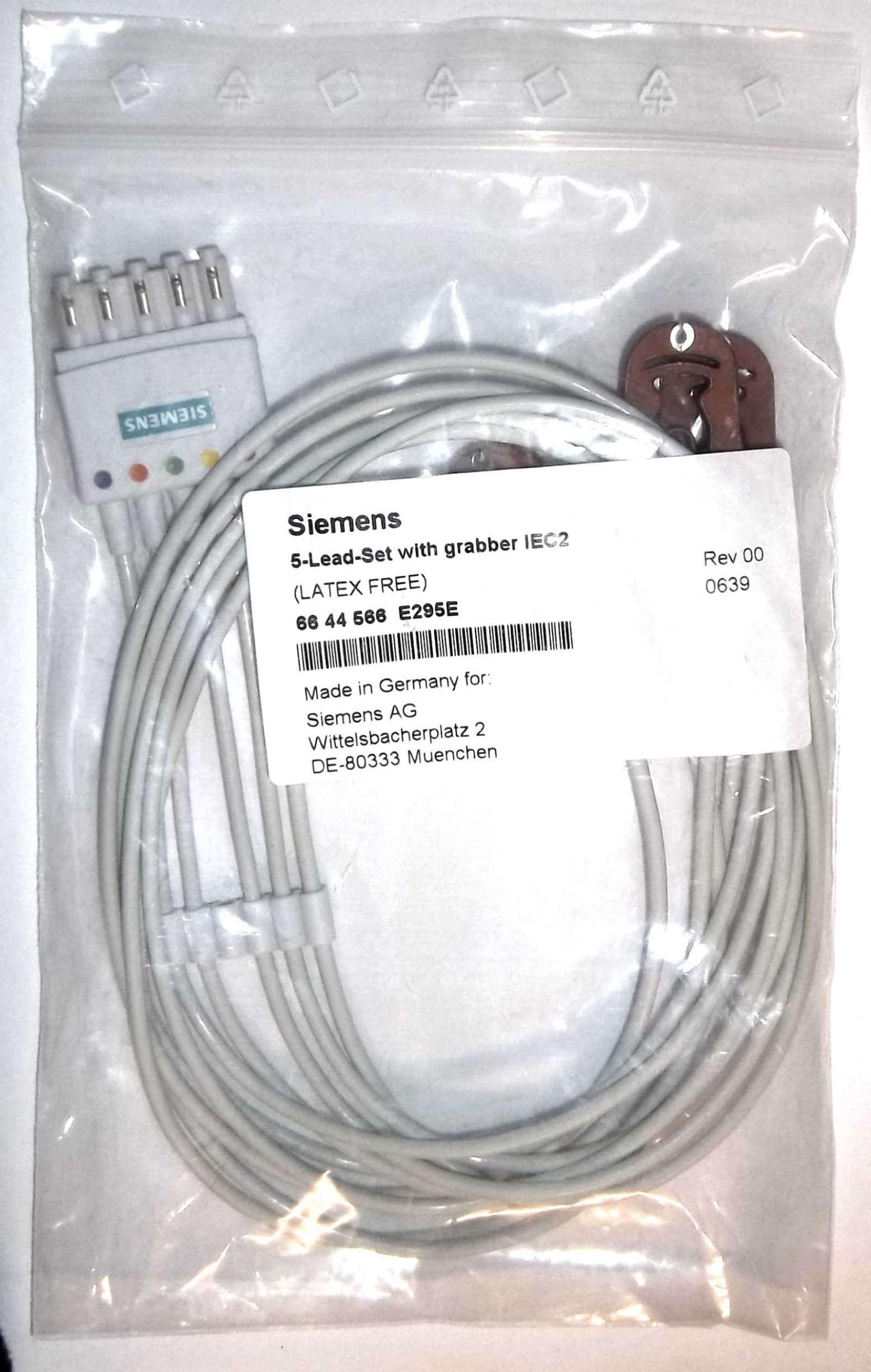 Standard Chest Lead Electrode Cable IEC2 Sensis Standard Chest Lead Electrode Cable Kit IEC2 Siemens sensis 66 44 566 E295E 5 Lead Set Grabbers IEC2 